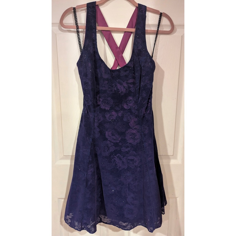 Marnie West Vintage Dress Size 7 Purple Lace Glitter Rhinestone‎ Whimsigoth Prom